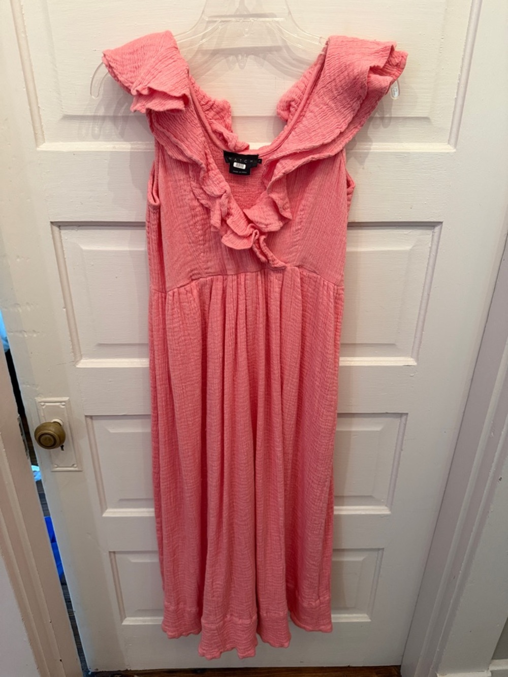 Hatch The Sarah Dress: Coral Pink Ruffle-Trim Maternity Maxi Dress
